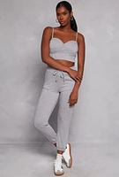 Womens Haute Monde High Waist Drawstring Joggers, Grey, Size S