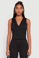 Womens Iris Button Front Cropped Blazer Vest, Black,