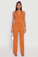 Womens Iris Side Slit Straight Leg Pants, Brown,