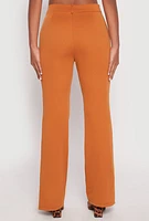 Womens Iris Side Slit Straight Leg Pants, Brown,