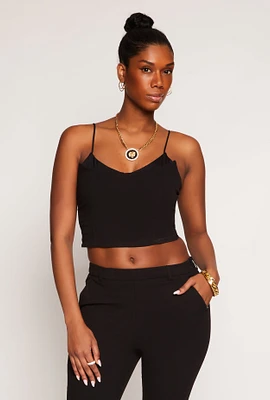 Womens Scoop Neck Sleeveless Crop Top, Black,