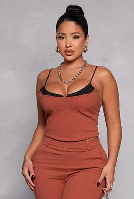 Womens Scoop Neck Sleeveless Crop Top, Brown, Size S