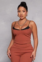 Womens Scoop Neck Sleeveless Crop Top, Brown, Size S