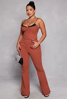 Womens Scoop Neck Sleeveless Crop Top, Brown, Size M