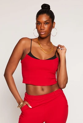 Womens Scoop Neck Sleeveless Crop Top, Red, Size M