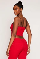 Womens Scoop Neck Sleeveless Crop Top, Red, Size M