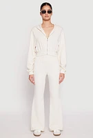Womens Elastic Waist Flared Sweatpants, White, Size L