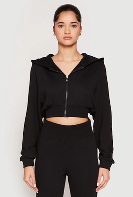 Womens Zip Front Cropped Hoodie,