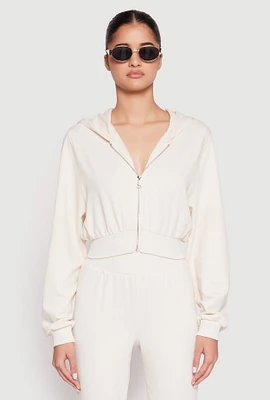Womens Zip Front Cropped Hoodie
