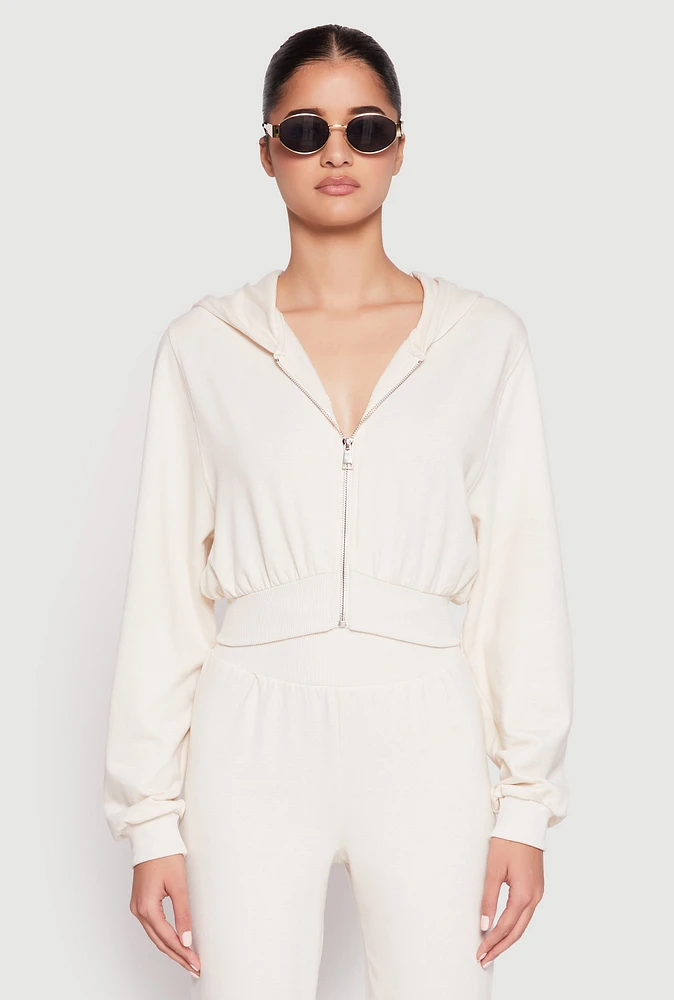 Womens Zip Front Cropped Hoodie, S