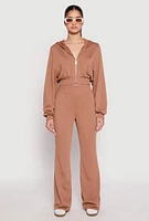 Womens Zip Front Cropped Hoodie, Brown, Size M
