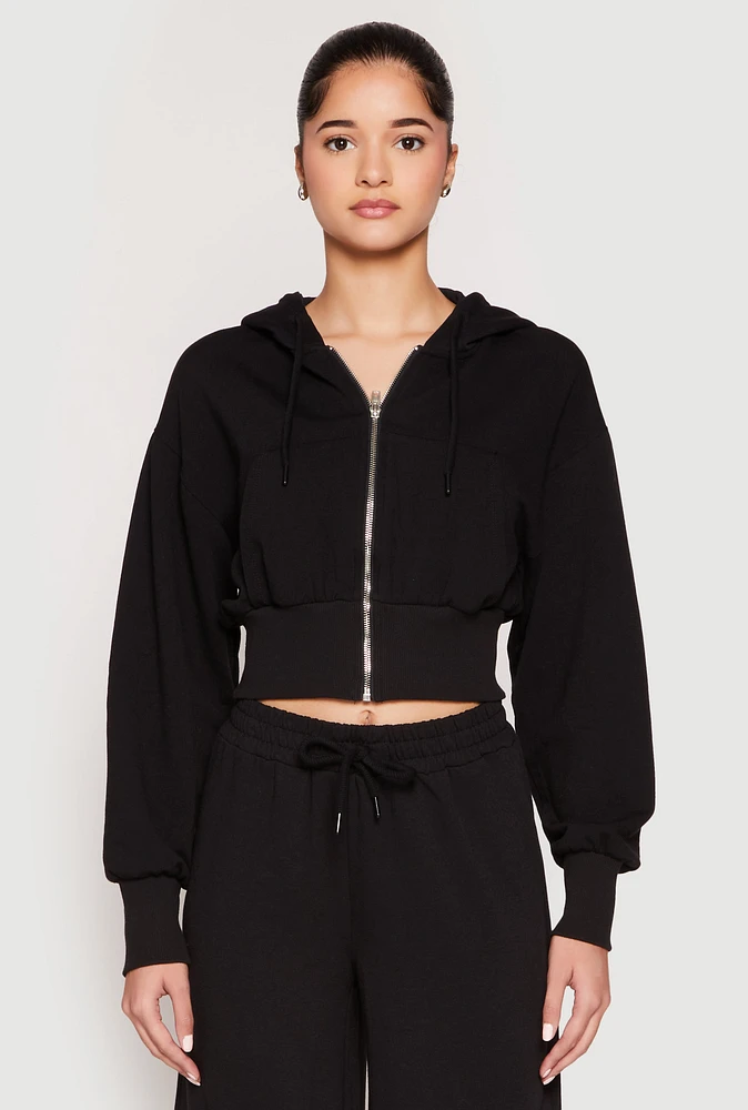 Womens Iris Fleece Zip Front Cropped Hoodie, M