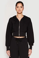 Womens Iris Fleece Zip Front Cropped Hoodie, M