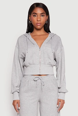 Womens Iris Fleece Zip Front Cropped Hoodie, Grey, Size M