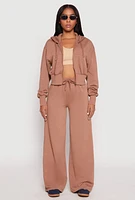 Womens Iris Fleece Zip Front Cropped Hoodie, Brown, Size L