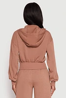 Womens Iris Fleece Zip Front Cropped Hoodie, Brown, Size L