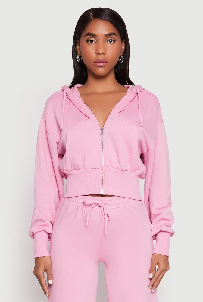 Womens Iris Fleece Zip Front Cropped Hoodie, Pink, Size M