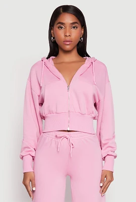 Womens Iris Fleece Zip Front Cropped Hoodie, Pink, Size M