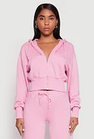 Womens Iris Fleece Zip Front Cropped Hoodie, Pink, Size L