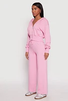 Womens Iris Fleece Zip Front Cropped Hoodie, Pink, Size M