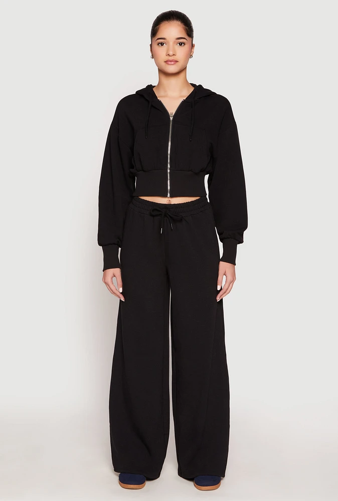 Womens Iris Drawstring Wide Leg Sweatpants, Black,