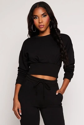 Womens Crew Neck Cropped Sweatshirt, Black, Size S