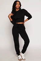 Womens Crew Neck Cropped Sweatshirt, Black, Size S