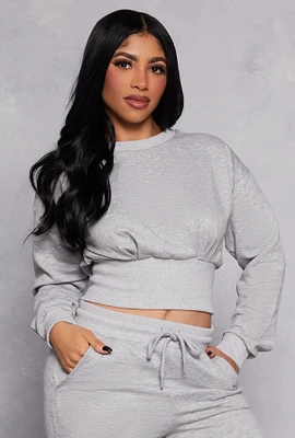 Womens Crew Neck Cropped Sweatshirt, Grey, Size M
