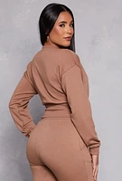 Womens Crew Neck Cropped Sweatshirt, Beige,