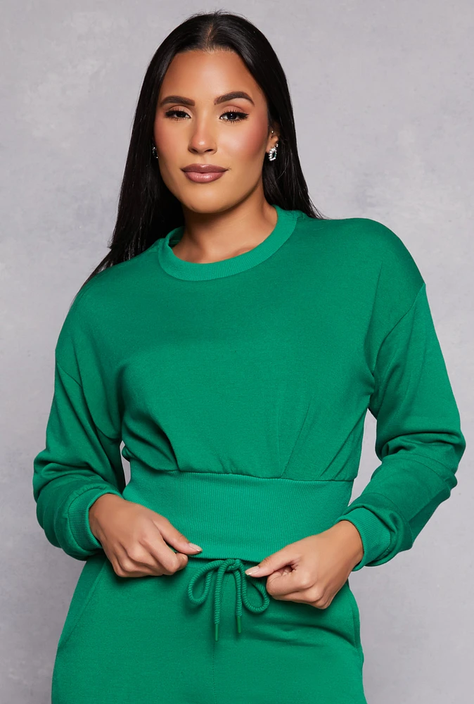 Womens Crew Neck Cropped Sweatshirt, Green, Size L