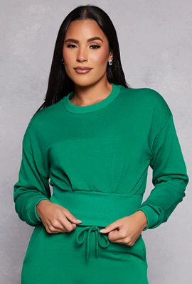 Womens Crew Neck Cropped Sweatshirt, Green, Size L