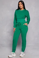 Womens Crew Neck Cropped Sweatshirt, Green, Size L