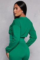 Womens Crew Neck Cropped Sweatshirt, Green, Size L