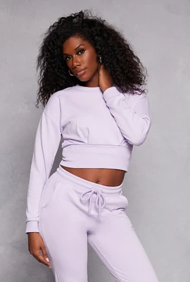 Womens Crew Neck Cropped Sweatshirt, Purple,