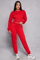 Womens Crew Neck Cropped Sweatshirt, Red, Size M