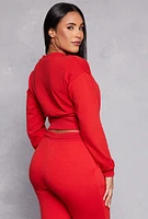 Womens Crew Neck Cropped Sweatshirt, Red, Size M