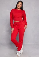 Womens High Waist Drawstring Pocket Joggers, Red, Size L