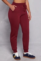 Womens High Waist Drawstring Pocket Joggers, Burgundy, Size M