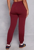 Womens High Waist Drawstring Pocket Joggers, Burgundy, Size L