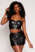 Womens Faux Leather Zip Front Bustier Top, Black, Size S