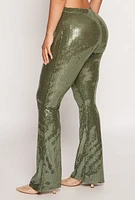 Womens Foiled Lurex High Waisted Flared Leg Pants, Green, Size S