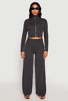 Womens Iris Rib Knit Mock Neck Track Jacket,
