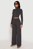 Womens Iris Rib Knit Mock Neck Track Jacket,