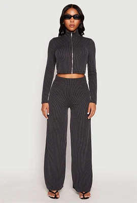 Womens Iris Ribbed Knit Wide Leg Pants, Grey, Size L