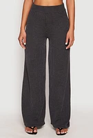 Womens Iris Ribbed Knit Wide Leg Pants, Grey, Size L