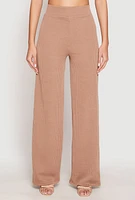 Womens Iris Ribbed Knit Wide Leg Pants, Khaki, Size M