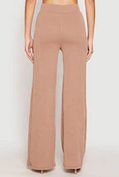 Womens Iris Ribbed Knit Wide Leg Pants, Khaki, Size M