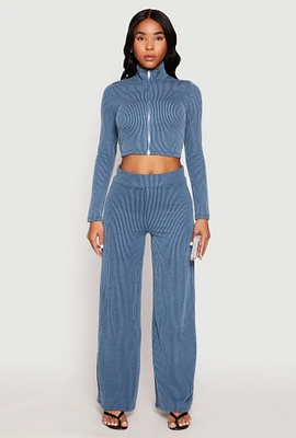 Womens Iris Ribbed Knit Wide Leg Pants,