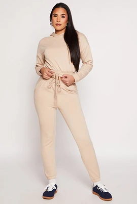 Womens Iris Basic Fleece Drawstring Sweatpants, Khaki, Size L
