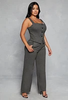 Womens Houndstooth Wide Leg Dress Pant, Grey,